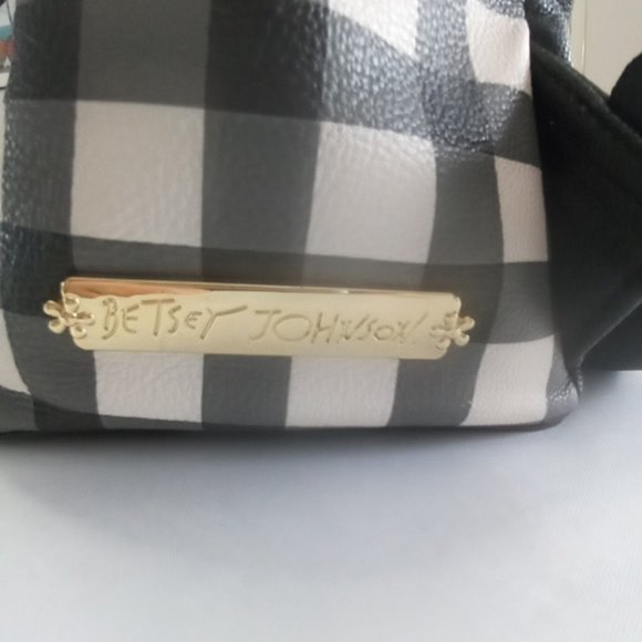 Betsey Johnson Backpack Black and White Gingham Design with Big Rosebud Bow - Picture 3 of 6